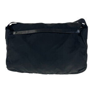 Prada messenger logo Tessuto shoulder plate bag leather nylon black triangular